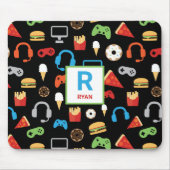 Kids Monogrammed Video Game Party Pattern Gamer Mouse Pad (Front)