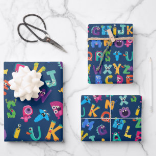 Kids Monster ABC Silly Alphabet Monsters Wrapping Paper Sheet