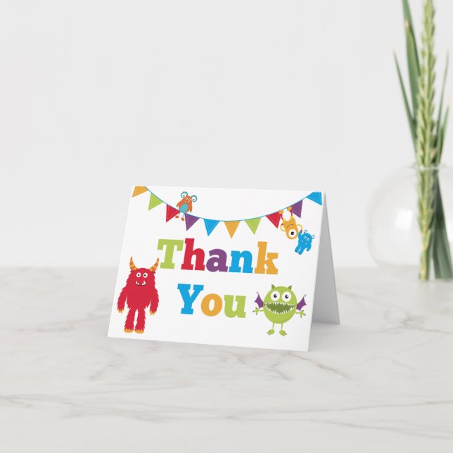 Kids Monster Birthday Thank You Cards (Front)