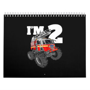 Kids Monster Fire Truck 2nd Birthday Boy 2 Toddler Calendar