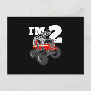 Kids Monster Fire Truck 2nd Birthday Boy 2 Toddler Holiday Postcard