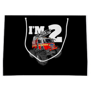 Kids Monster Fire Truck 2nd Birthday Boy 2 Toddler Large Gift Bag