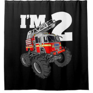 Kids Monster Fire Truck 2nd Birthday Boy 2 Toddler Shower Curtain