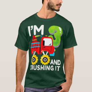 Kids Monster Fire Truck 3rd Birthday Party Firefig T-Shirt