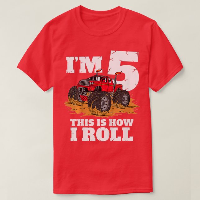 Kids Monster Truck 5th Birthday Boy 5 Year Old Gif T-Shirt (Design Front)