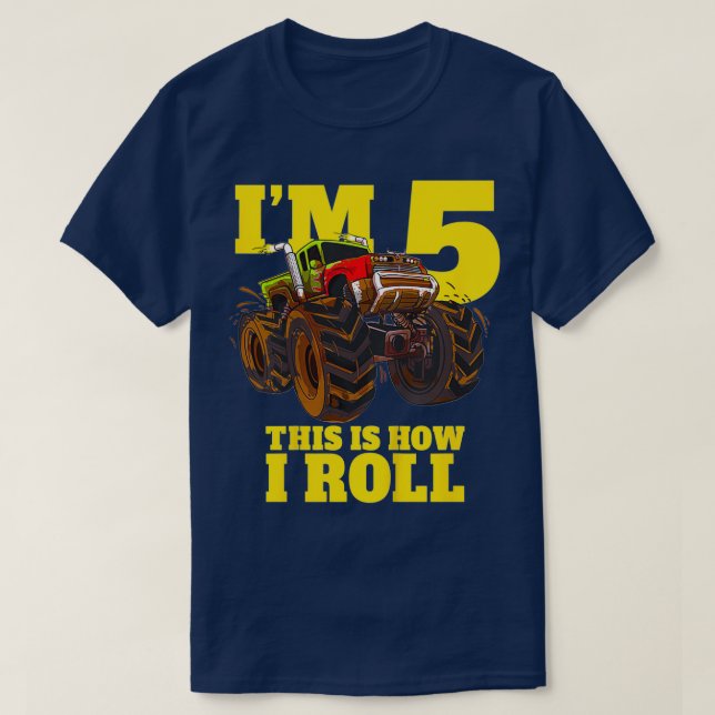 Kids Monster Truck 5Th Birthday Boy 5 Year Old Gif T-Shirt (Design Front)