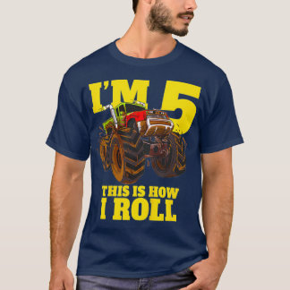 Kids Monster Truck 5Th Birthday Boy 5 Year Old Gif T-Shirt