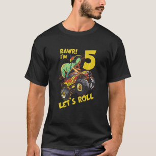 Kids Monster Truck 5th Birthday Boy Dinosaur 5 Yea T-Shirt