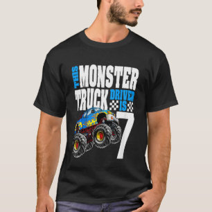 Kids Monster Truck 7th Birthday 7 year Old Monster T-Shirt