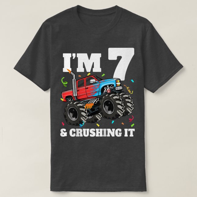 Kids Monster Truck 7th Birthday Boy 7 Seven Year O T-Shirt (Design Front)