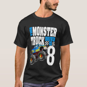 Kids Monster Truck 8th Birthday 8 year Old Monster T-Shirt