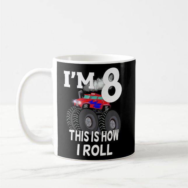 Kids Monster Truck 8th Birthday Birthday  Coffee Mug (Left)