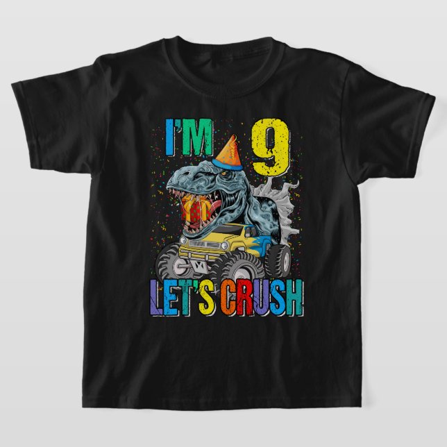 Kids Monster Truck 9 Year Old Tee 9th Birthday Boy (Laydown)