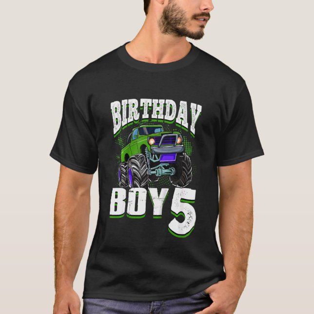 Kids Monster Truck Birthday Boy Is 5 Kids 5th Birt T-Shirt (Front)