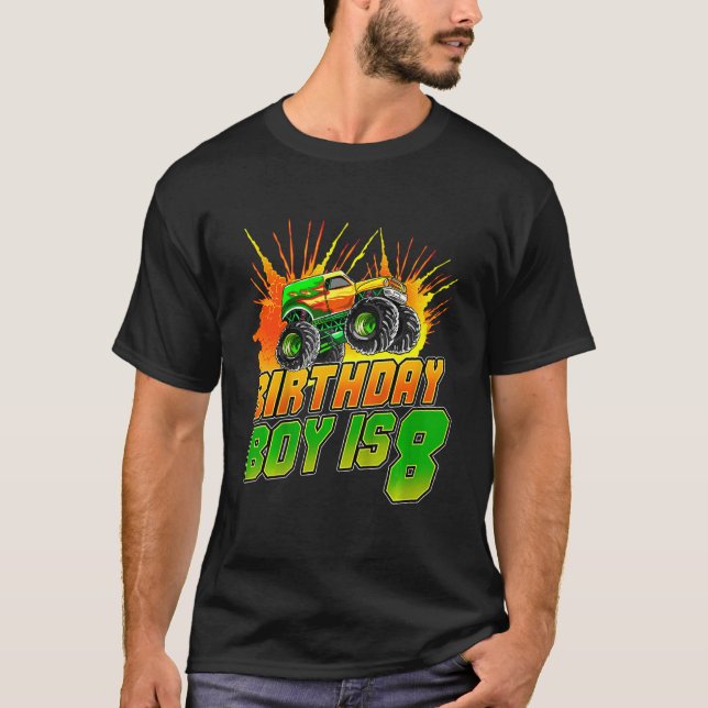 Kids Monster Truck Birthday Boy Is 8 Kids 8th Birt T-Shirt (Front)