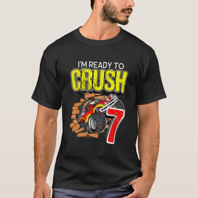 Kids Monster Truck Birthday  I'm Going To Crush 7  T-Shirt (Front)