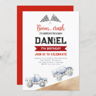 Kids Monster Truck Birthday Party Invitation