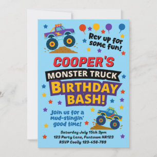 Kids Monster Truck Birthday Party Invitation