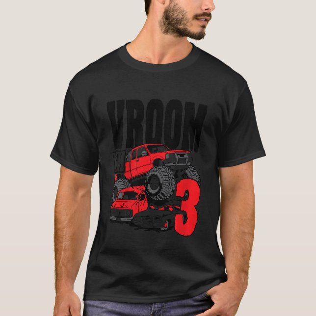 Kids Monster Truck Birthday Vroom I'm 3 T-Shirt (Front)