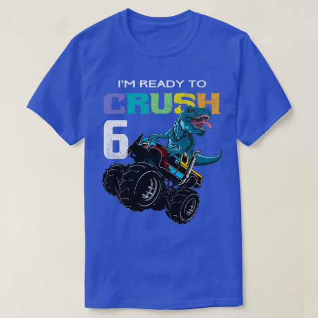 Kids Monster Truck Dinosaur 6th Birthday Funny 2 T-Shirt (Design Front)