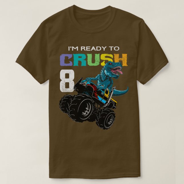 Kids Monster Truck Dinosaur 8th Birthday Funny T-Shirt (Design Front)
