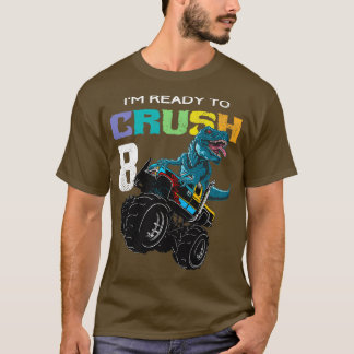 Kids Monster Truck Dinosaur 8th Birthday Funny T-Shirt