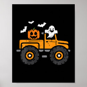 Kids Monster Truck Ghost Pumpkin Halloween Costume Poster