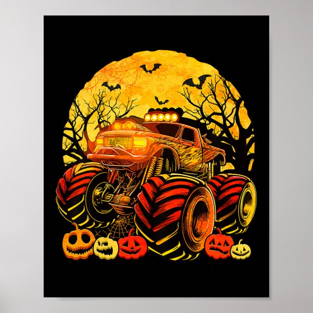 Kids Monster Truck Halloween Jack O Lantern Boys T Poster (Front)