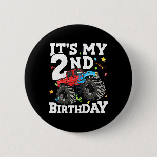 Kids Monster Truck Its My 2nd Birthday Boy Two 2 T 6 Cm Round Badge