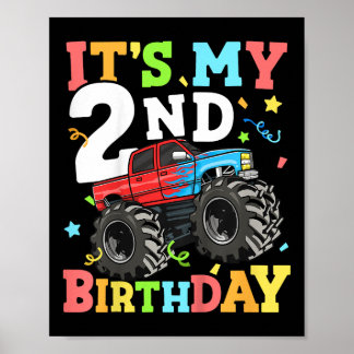 Kids Monster Truck Its My 2nd Birthday Boy Two 2 T Poster