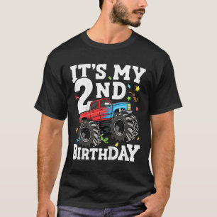 Kids Monster Truck Its My 2nd Birthday Boy Two 2 T T-Shirt