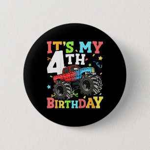 Kids Monster Truck Its My 4th Birthday Boy 4 Four  6 Cm Round Badge