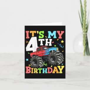Kids Monster Truck Its My 4th Birthday Boy 4 Four  Card
