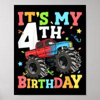Kids Monster Truck Its My 4th Birthday Boy 4 Four