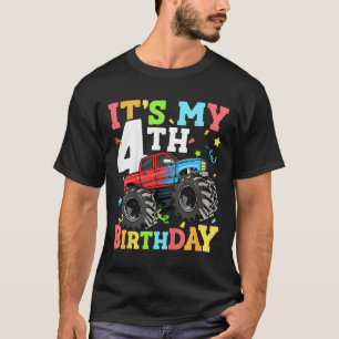 Kids Monster Truck Its My 4th Birthday Boy 4 Four  T-Shirt
