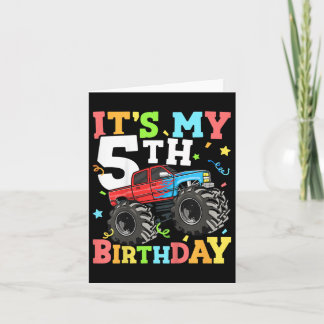 Kids Monster Truck Its My 5th Birthday Boy 5 Five  Card
