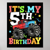 Kids Monster Truck Its My 5th Birthday Boy 5 Five 