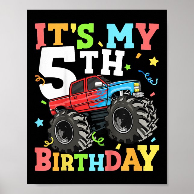 Kids Monster Truck Its My 5th Birthday Boy 5 Five  Poster (Front)