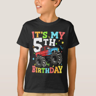 Kids Monster Truck Its My 5th Birthday Boy 5 Five  T-Shirt