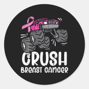 Kids Monster Truck Pink Breast Cancer Awareness Ki Classic Round Sticker