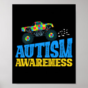 Kids Monster Truck Puzzle Piece Autism Awareness B Poster