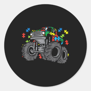 Kids Monster Truck Puzzles Cute Kids Autism Awaren Classic Round Sticker