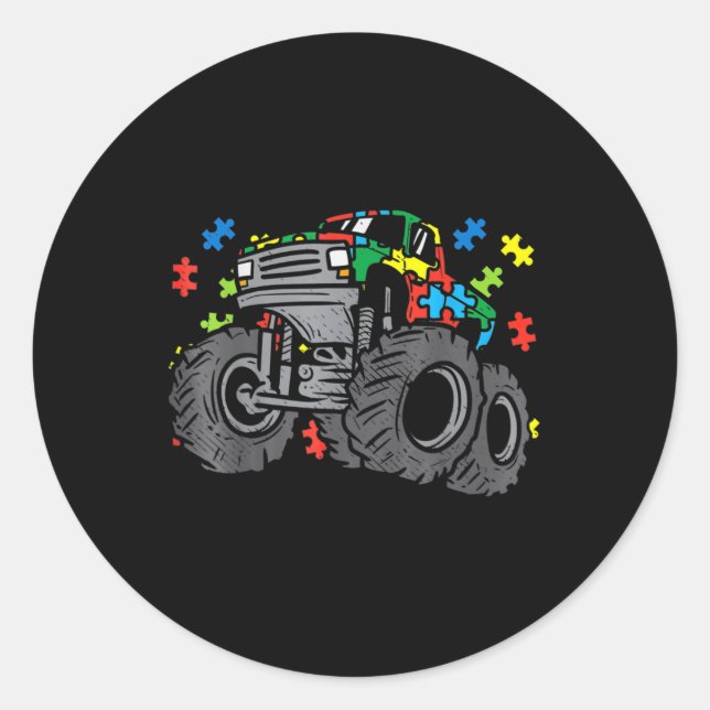 Kids Monster Truck Puzzles Cute Kids Autism Awaren Classic Round Sticker (Front)