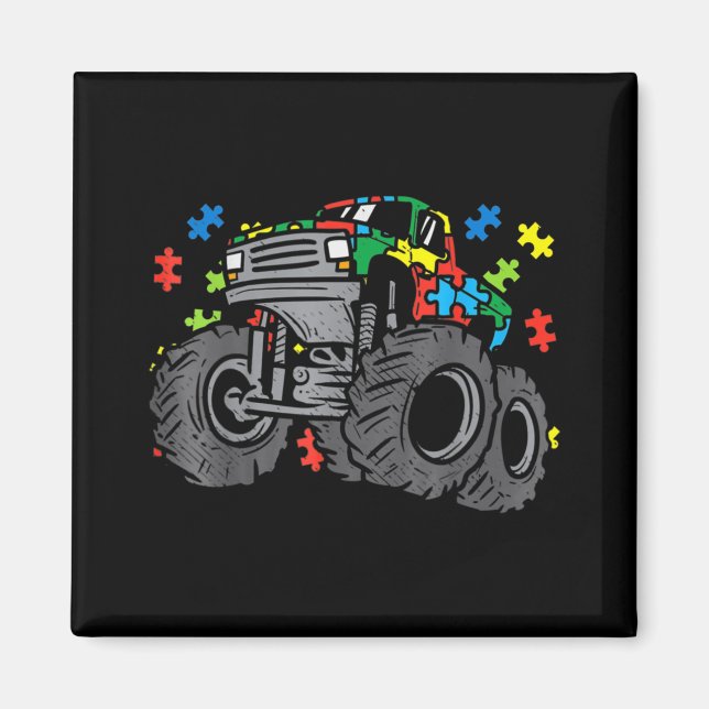 Kids Monster Truck Puzzles Cute Kids Autism Awaren Magnet (Front)