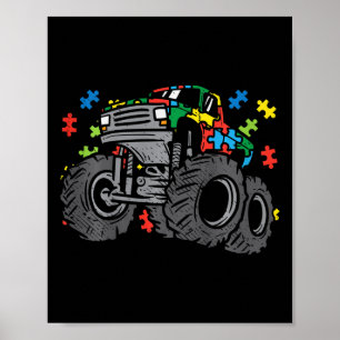Kids Monster Truck Puzzles Cute Kids Autism Awaren Poster