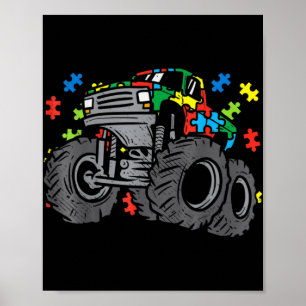 Kids Monster Truck Puzzles Cute Kids Autism Awaren Poster