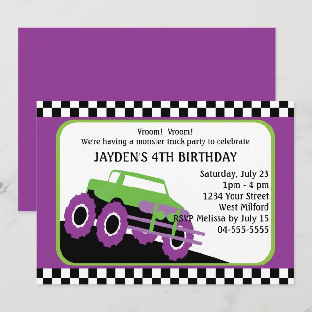 Kids Monster Truck Racing Birthday Party Invitation (Front/Back)