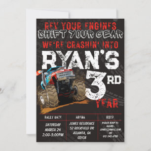 Kids Monster Truck Rally Birthday Party Invitation