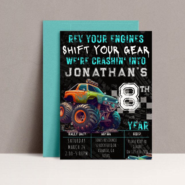 Kids Monster Truck Rally Birthday Party Invitation (Creator Uploaded)