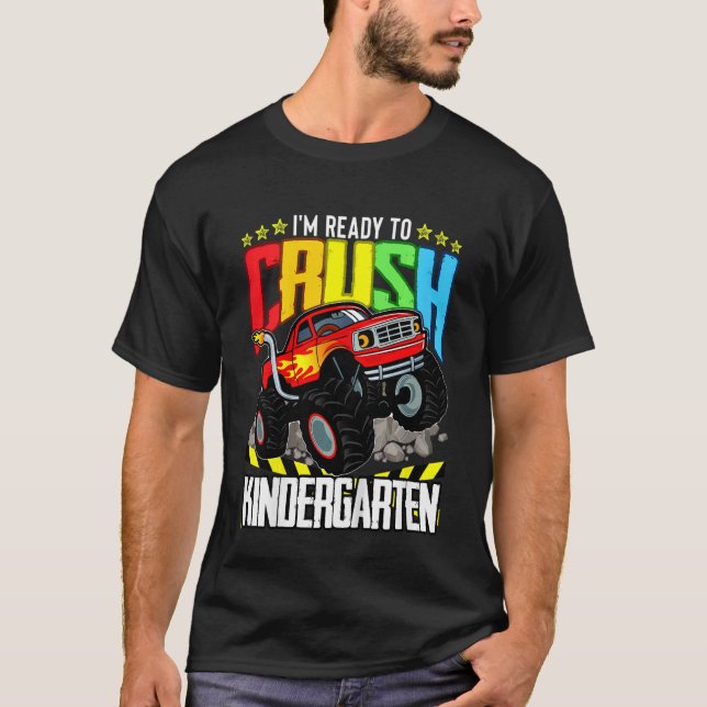 Kids Monster Truck Ready To Crush Kindergarten Bac T-Shirt (Front)